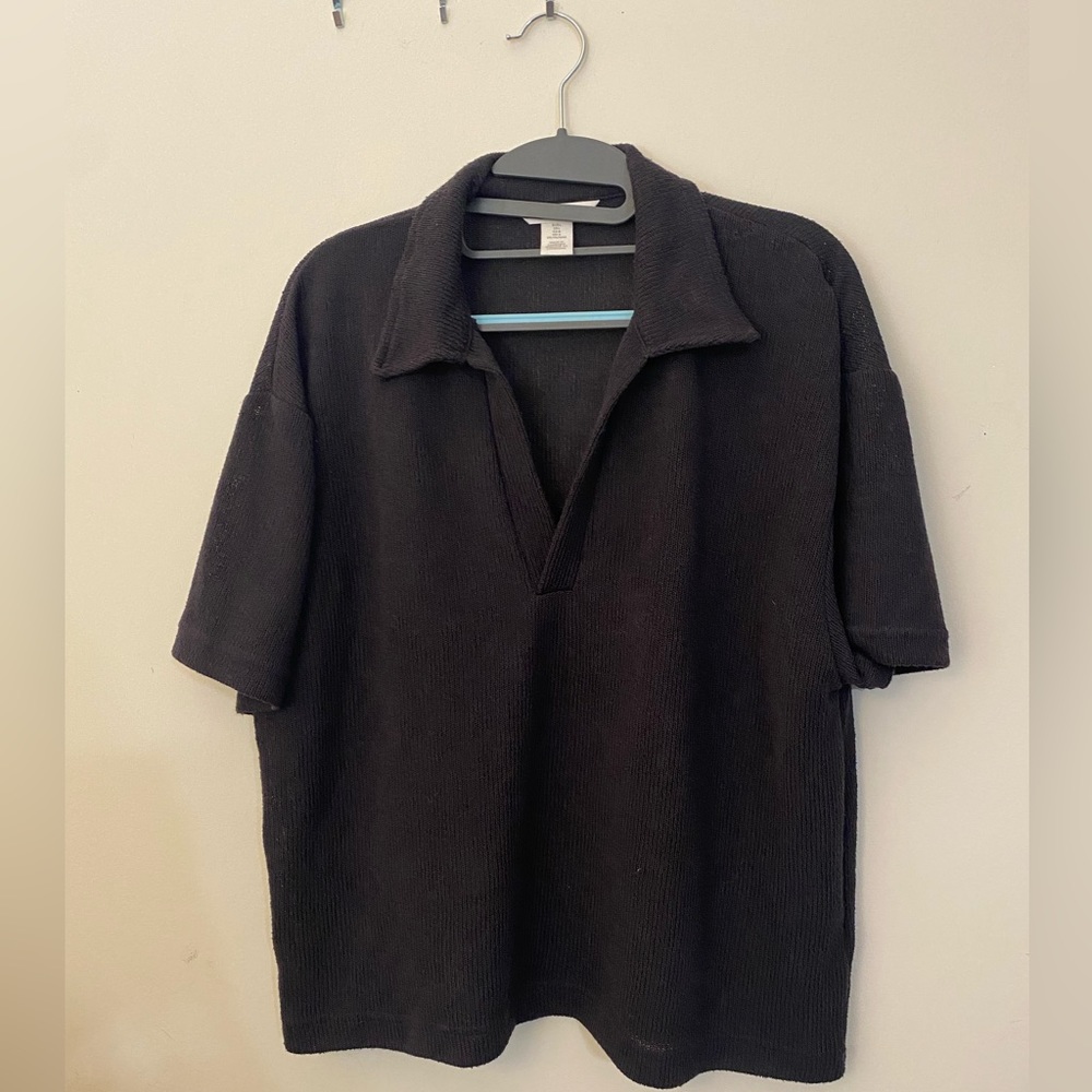 Navy Knit Oversized Shortsleeve Top Sz L